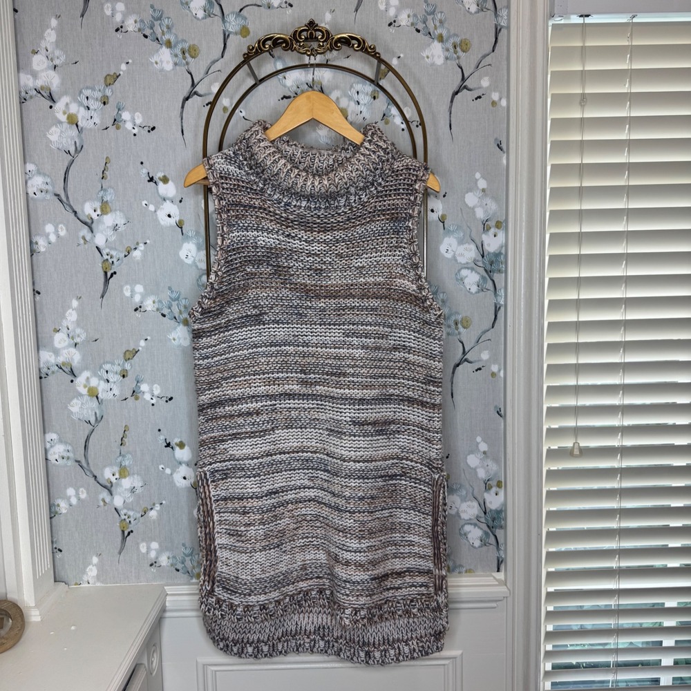 Cliche Womens Space Dye Chunky Knit Sleeveless Mock Neck Sweater Vest Brown L